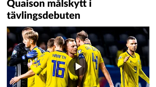 Ce scrie presa din Suedia, după ce naționala lui Janne Andersson a început perfect în grupa de calificare la <i class='ep-highlight'>EURO</i> <i class='ep-highlight'>2020</i>. Singurul aspect pozitiv din jocul României văzut de nordici