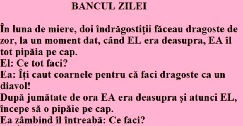 Bancul zilei: doi îndrăgostiţi în luna de miere