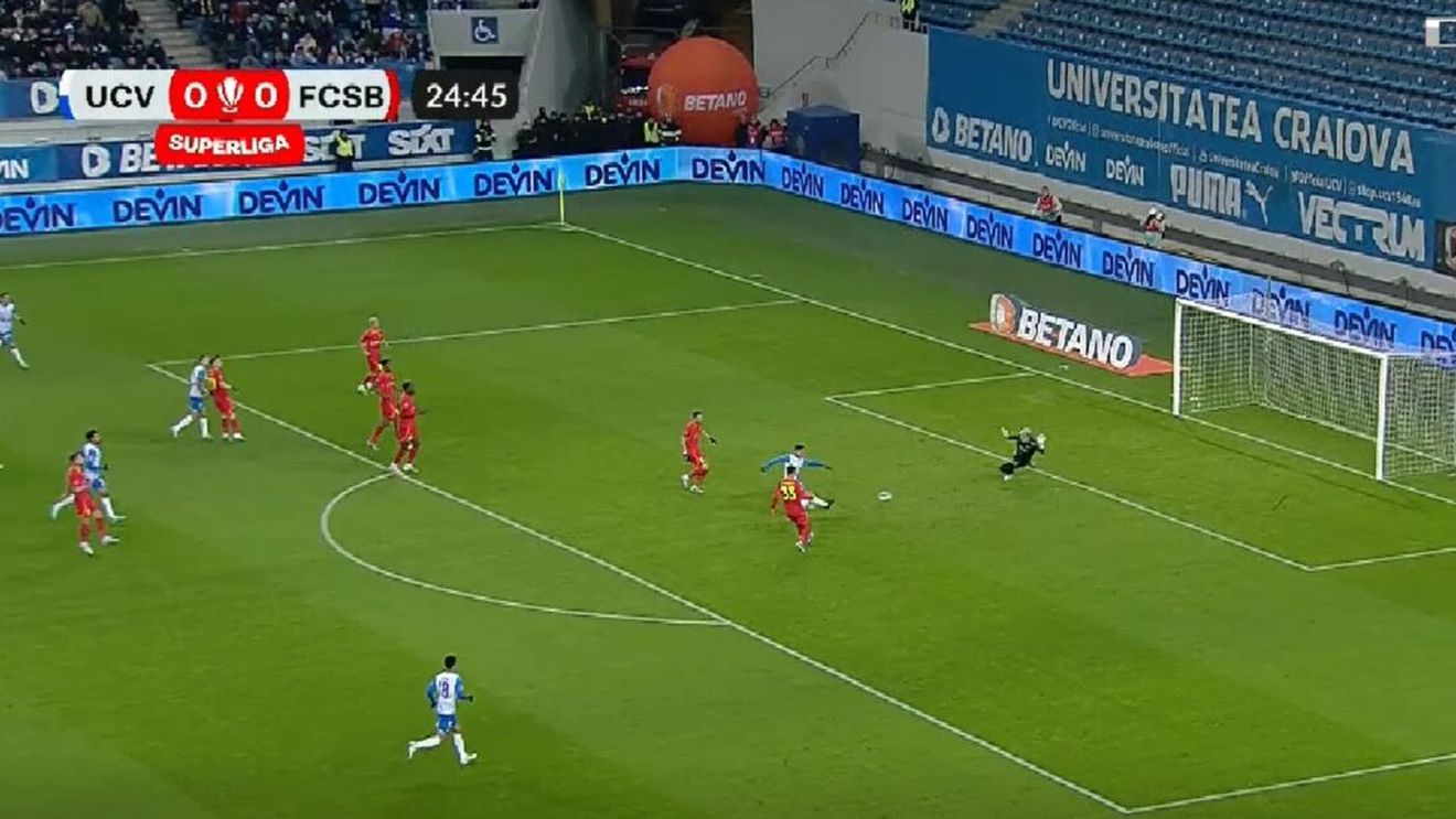 Alex Mitriță l-a îmbătrânit pe Mihai Rotaru cu 10 ani cu această ocazie! Vedeta Craiovei, ratare uluitoare în meciul cu FCSB: astfel de faze l-au scos din circuitul naționalei. Parada lui Târnovanu, extraordinară. VIDEO