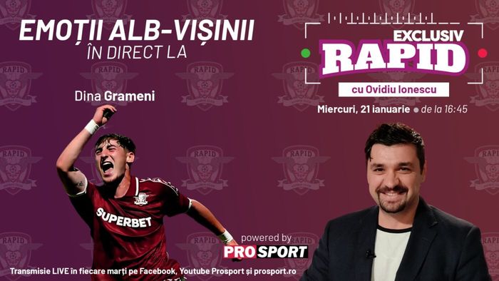 Cel mai bun jucător al Rapidului din ultimul meci vine astăzi la "EXCLUSIV RAPID", în direct pe YouTube - ProSport, de la ora 16:45