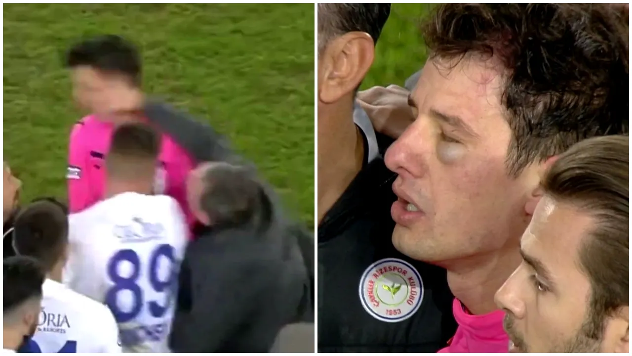 Bătaie șocantă în Turcia! Bașkanul lui Olimpiu Moruțan l-a bătut pe arbitru pe teren și i-a umflat ochiul: imediat a fost arestat. VIDEO