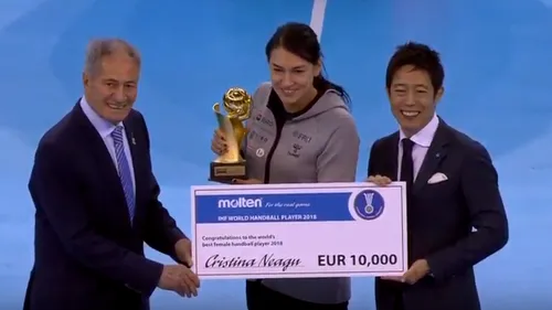 Cristina Neagu a primit „Balonul de Aur” din partea Federației Internaționale de Handbal, dar și un premiu de 10.000 de euro