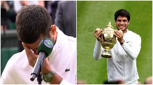 Novak Djokovic nu și-a putut stăpâni lacrimile, dar cuvintele lui Carlos Alcaraz i-au readus zâmbetul pe față: „De când m-am născut te-am văzut câștigând!” Discursuri emoționante după finala de la Wimbledon