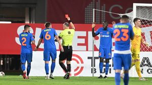 Joyskim Dawa contestă deciziile arbitrului Viorel Flueran din meciul Hermannstadt - FCSB 2-2. „E nedrept să dai cartonaș roșu! Nu cred că a fost penalty!” Ce mesaj le-a transmis coechipierilor