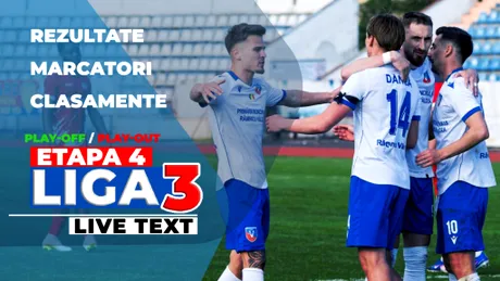 Liga 3, etapa 4 din play-off și play-out | Știința Poli Timișoara ratează victoria la ultima fază, iar în Seria 1 s-a schimbat liderul. SCM Râmnicu Vâlcea și Sporting Liești au obținut scorurile rundei în grupa de promovare