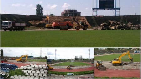 "Centralul" din Bănie devine istorie în maximum două luni | GALERIE FOTO de la startul demolării legendarului stadion din Craiova