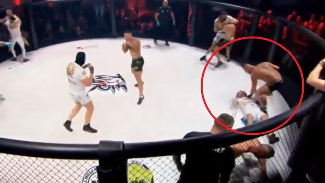 „Tentativă de omor!”. Meci incredibil la o gală MMA: 5 contra 5 luptători, în cușcă! Imaginile care au șocat internetul: spectatorii puteau vedea o tragedie în fața lor | VIDEO