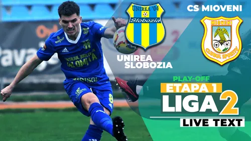 Unirea Slobozia debutează în play-off cu o victorie la limită cu CS Mioveni și cel puțin pentru două zile urcă pe locul 1 în Liga 2. Golul, marcat dintr-o poziție suspectă de offside