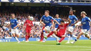 Moment inedit la meciul dintre Everton și Liverpool! Suporterii „cormoranilor” au afișat steagul Stelei pe stadion | FOTO