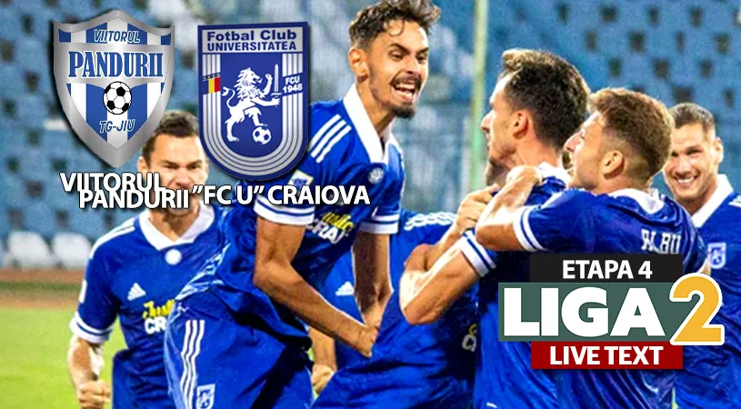 ”FC U” Craiova câștigă la scor meciul cu Viitorul Pandurii și devine noul lider al Ligii 2, devansând Rapid la golaveraj
