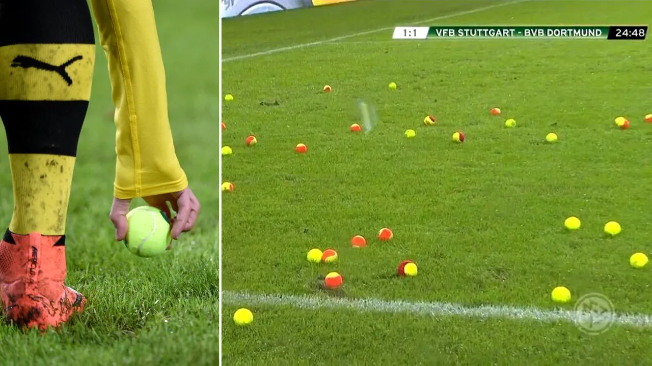 Imagini incredibile în Germania! Fanii Borussiei Dortmund au întrat pe stadion în minutul 20 și au umplut terenul de mingi de tenis, la meciul cu Stuttgart! Motivul