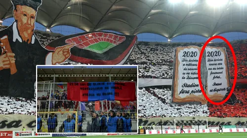 FOTO | Răspunsul steliștilor la coregrafia dinamoviștilor din derby. „Nostradamus se înșală!” Mesajul afișat de fanii FCSB la meciul cu Astra