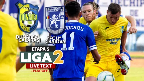 Dunărea Călăraşi scapă pe final victoria cu ”FC U” Craiova. Echipa lui Pustai ratează șansa de a se apropia de locurile direct promovabile, cea a lui Trică de a se distanța de Rapid