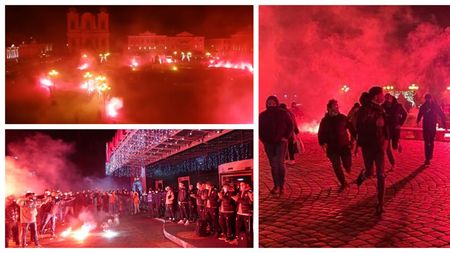 Sărbătoarea suporterilor poliștii de aniversare a 99 de ani a clubului, stricată de jandarmii. Fanii au aprins torțe și au fost fugăriți prin zona centrală a Timișoarei | VIDEO