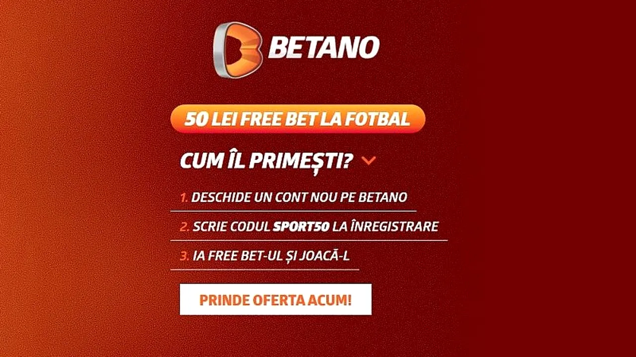 Bonus fără depunere la Betano - 50RON FREEBET în acest weekend (P)