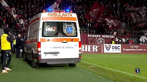 Meciul <i class='ep-highlight'>Rapid</i> – UTA, întrerupt de arbitru în minutul 26! Ambulanța a intrat de urgență pe teren pentru un suporter din peluză