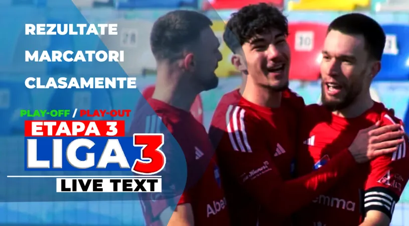 Liga 3, etapa 3 din play-off și play-out | Cetatea Suceava și SC Popeşti Leordeni câștigă la limite și urcă pe locul 1 măcar pentru o zi. SCM Râmnicu Vâlcea zburdă către Liga 2