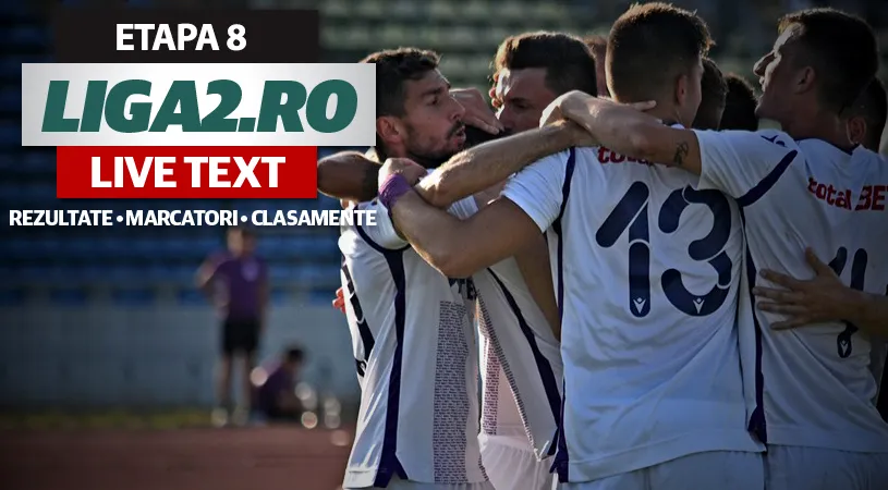 Liga 2, etapa 8, rezultate și marcatori |** UTA obține scorul zilei și revine pe podium, liderul Turris-Oltul câștigă în fața adversarului care a bătut Rapidul în Regie. Argeșul ia un punct cu Chiajna