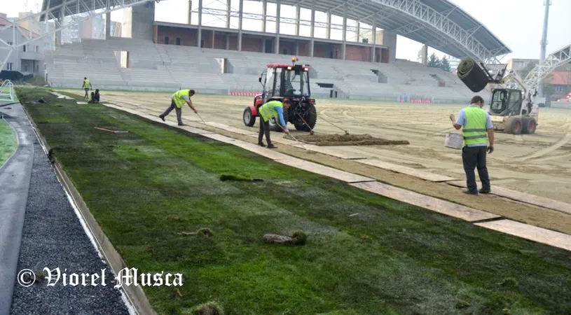 FOTO | Montarea gazonului pe arena 