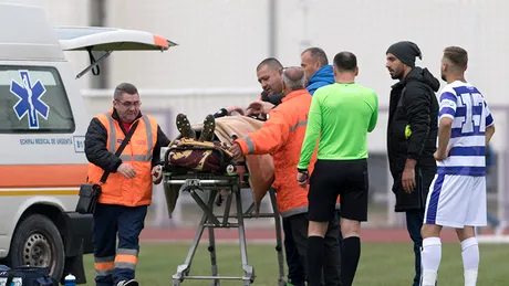 FOTO | Cum arată fața căpitanului echipei Pandurii după accidentarea suferită în meciul cu ASU Poli.** A fost dus la spital cu ambulanța, după doar câteva minute de joc
