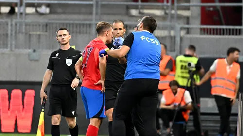 Imagine îngrozitoare! Darius Olaru, plin de sânge, după ce a primit un cap în figură în Maccabi Tel-Aviv - FCSB