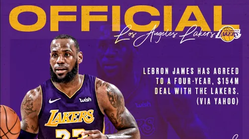 LeBron James a semnat un contract de 154 milioane de dolari cu Los Angeles Lakers!
