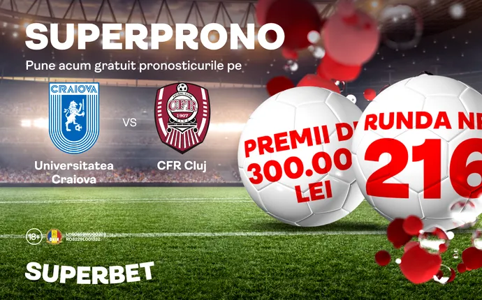 300.000 de lei premii la SuperProno: pune gratuit pronosticurile pentru Universitatea Craiova – CFR Cluj!