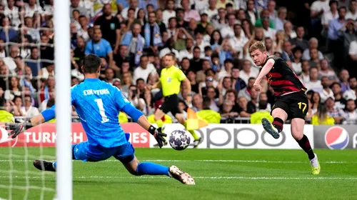 „Bomba” lui Kevin De Bruyne! Golul reușit de către belgian în meciul dintre Real Madrid și Manchester City l-a făcut pe Guardiola să sară de bucurie | VIDEO