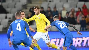 Denis Drăguș, gol formidabil împotriva Sloveniei! „Noul Dobrin”, prima reușită la echipa națională, cu un șut demn de porecla pe care i-a dat-o Gică Hagi! | VIDEO