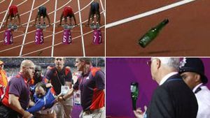 VIDEO Un bărbat a fost arestat după ce a aruncat o sticlă pe pistă înaintea startului la proba de 100 m