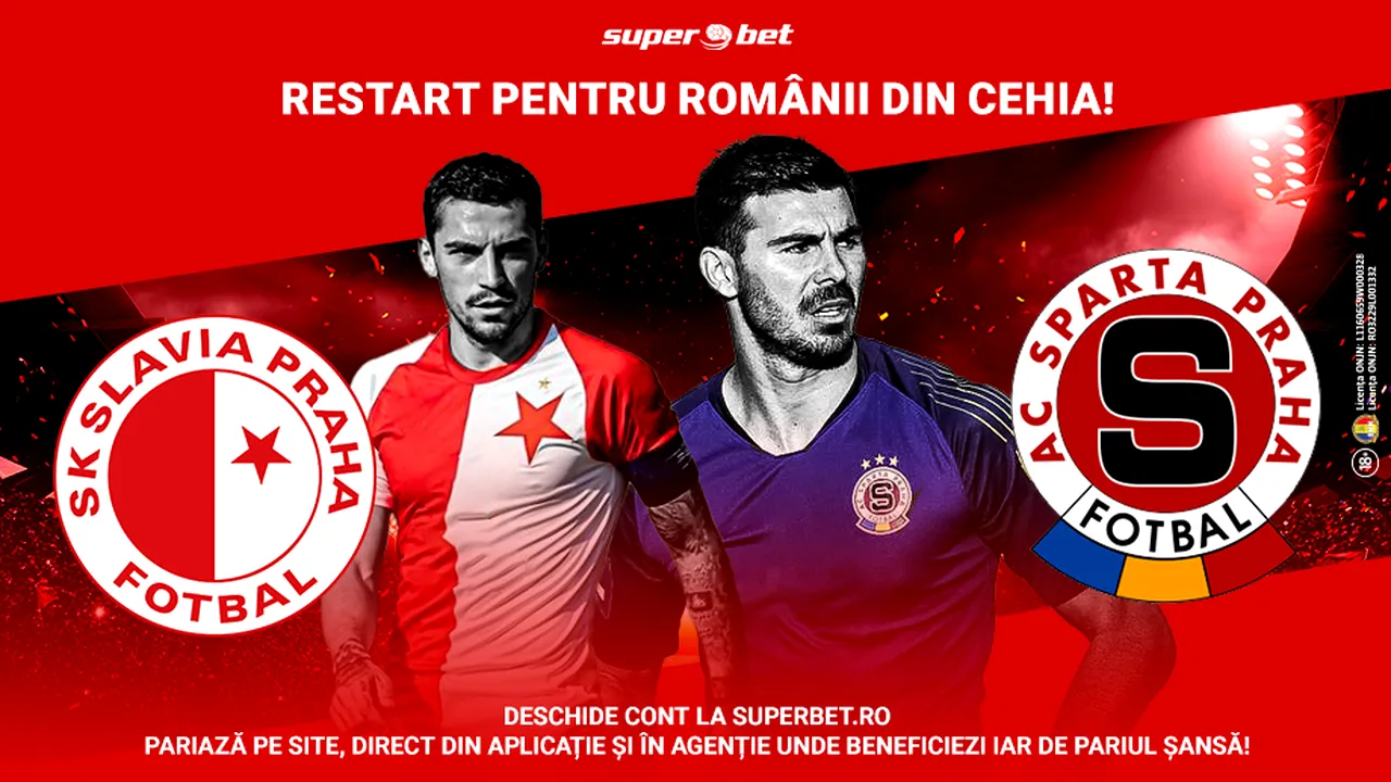 Începe un nou sezon în Cehia. Pariază pe rivalitatea românească din clasicul Slavia - Sparta, la Superbet!