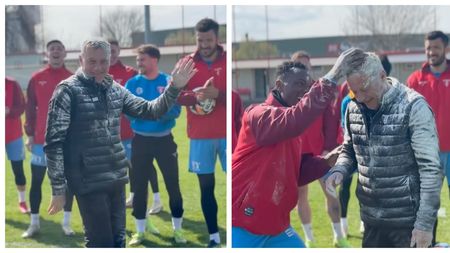 Imagini neverosimile. Fotbaliştii i-au pus făină şi ouă în cap lui Mircea Rednic: de ce au făcut acest gest!