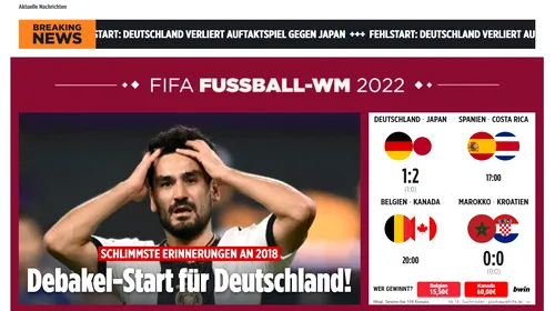 Ce scrie presa din Germania după rușinea istorică din meciul cu Japonia de la Campionatul Mondial din Qatar! „Începem cu un dezastru” / „Samuraii albaștri au luat Germania în sabie”