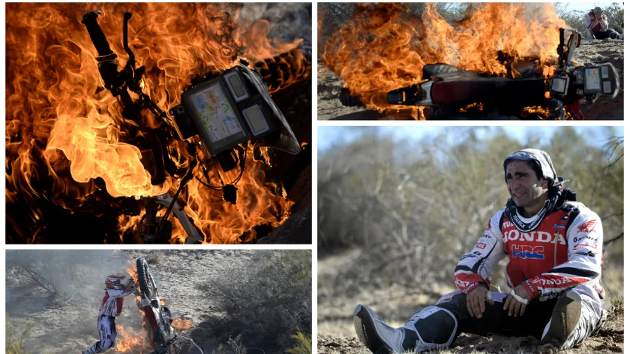 FOTO Imagini terifiante în Dakar! O motocicletă a ars complet, iar doi ziariști argentinieni au murit