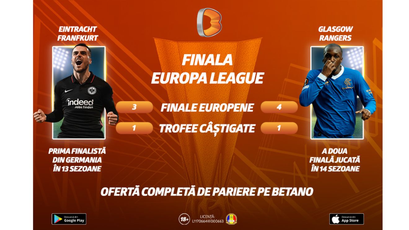 ADVERTORIAL | Eintracht Frankfurt - Glasgow Rangers, duel istoric la Sevilla! Ce putem paria pe finala Europa League?