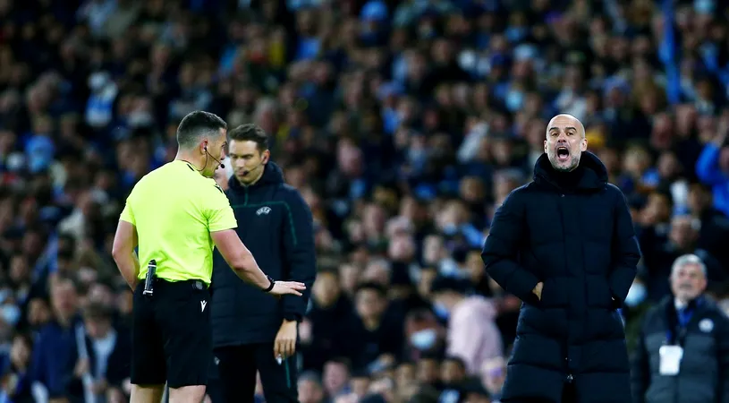 Momentul în care Pep Guardiola și-a ieșit din minți din cauza lui Istvan Kovacs și a început să urle la el! Arbitrul i-a dat galben și comentatorii TV  au dat replica serii: 