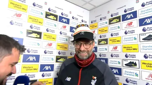 Moment inedit după Liverpool – Manchester City 3-1. VIDEO | Jurgen <i class='ep-highlight'>Klopp</i> a primit o pălărie tradițională din Maramureș: „Cum spun ‘mulțumesc’ în română?”