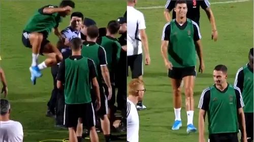 Cristiano Ronaldo a sărit pe un jandarm la antrenamentul lui Juventus. VIDEO | Reacția portughezului, după ce un fan a intrat pe teren