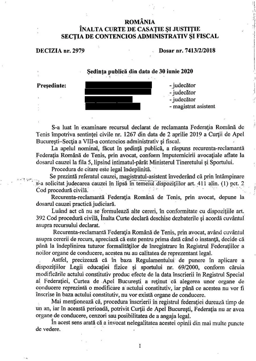 Înalta Curte de Casație și Justiție a dat o decizie definitivă în războiul de 3 ani din tenisul românesc