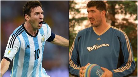 FOTO SENZAȚIONAL | When Messi meets Ghiță! Superstarul Argentinei a făcut o poză cu "Big Ghiță" Mureșan. Diferența de înălțime dintre cei doi e de 61 de centimetri