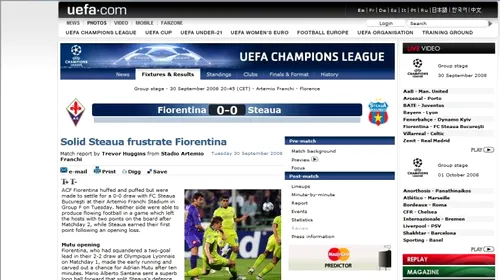 UEFA: „Solida Steaua o frustrează pe Fiorentina”