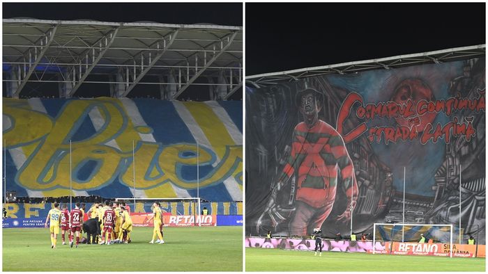 Spectacol în tribune la „Primvs Derby”! Suporterii s-au duelat în scenografii de senzație la Petrolul Ploiești - Rapid. FOTO&VIDEO
