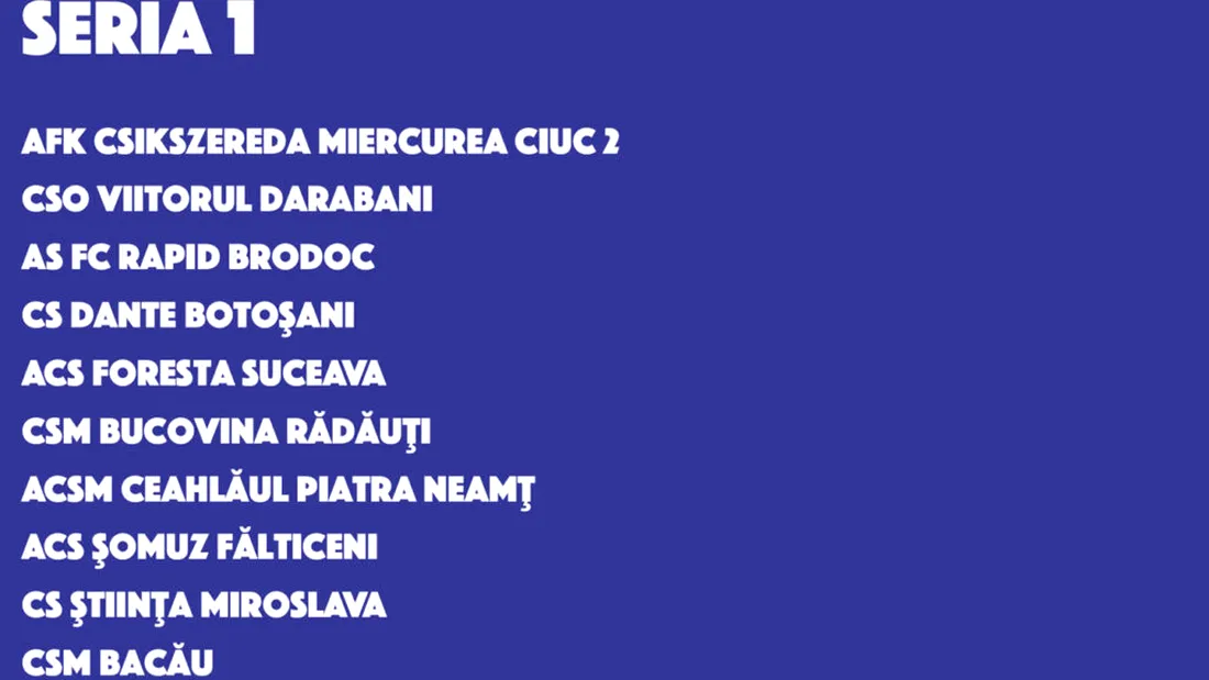 Seria 1 Liga 3 | Programul meciurilor. O echipă nou-înființată și două nou-promovate, noutățile în grupa în care Ceahlăul și Foresta vor spera din nou la promovare