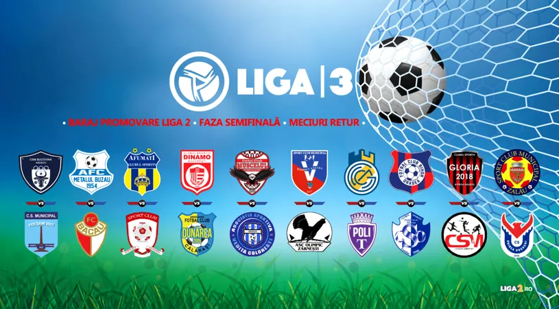 Cele 10 echipe calificate din semifinalele pentru promovarea în Liga 2. Poli Timișoara, mare perdantă. Două meciuri s-au decis după prelungiri, iar altele două după loviturile de deparajare