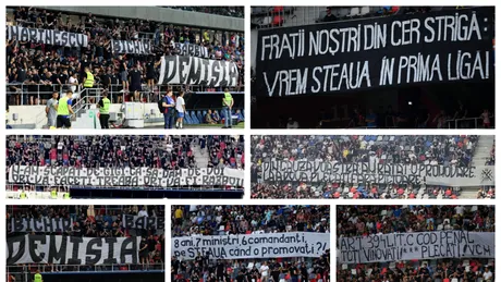 FOTO | Stadionul Steaua, împânzit cu mesaje împotriva conducerii clubului și a ministrului Apărării! Suporterii cer demisii după ce echipa n-a obținut dreptul de promovare nici în noul sezon