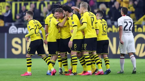 Dortmund, show total cu Sancho și <i class='ep-highlight'>Haaland</i>! Borussia a făcut scor cu Frankfurt și e cu gândul la titlu în Bundesliga înaintea dublei cu PSG