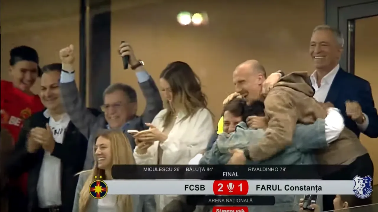 Ce s-a întâmplat în loja în care se aflau Meme Stoica, Florinel Coman, Vlad Chiricheș și Risto Radunovic, când arbitrul a fluierat finalul meciului FCSB - Farul Constanța 2-1! Camerele TV au filmat totul