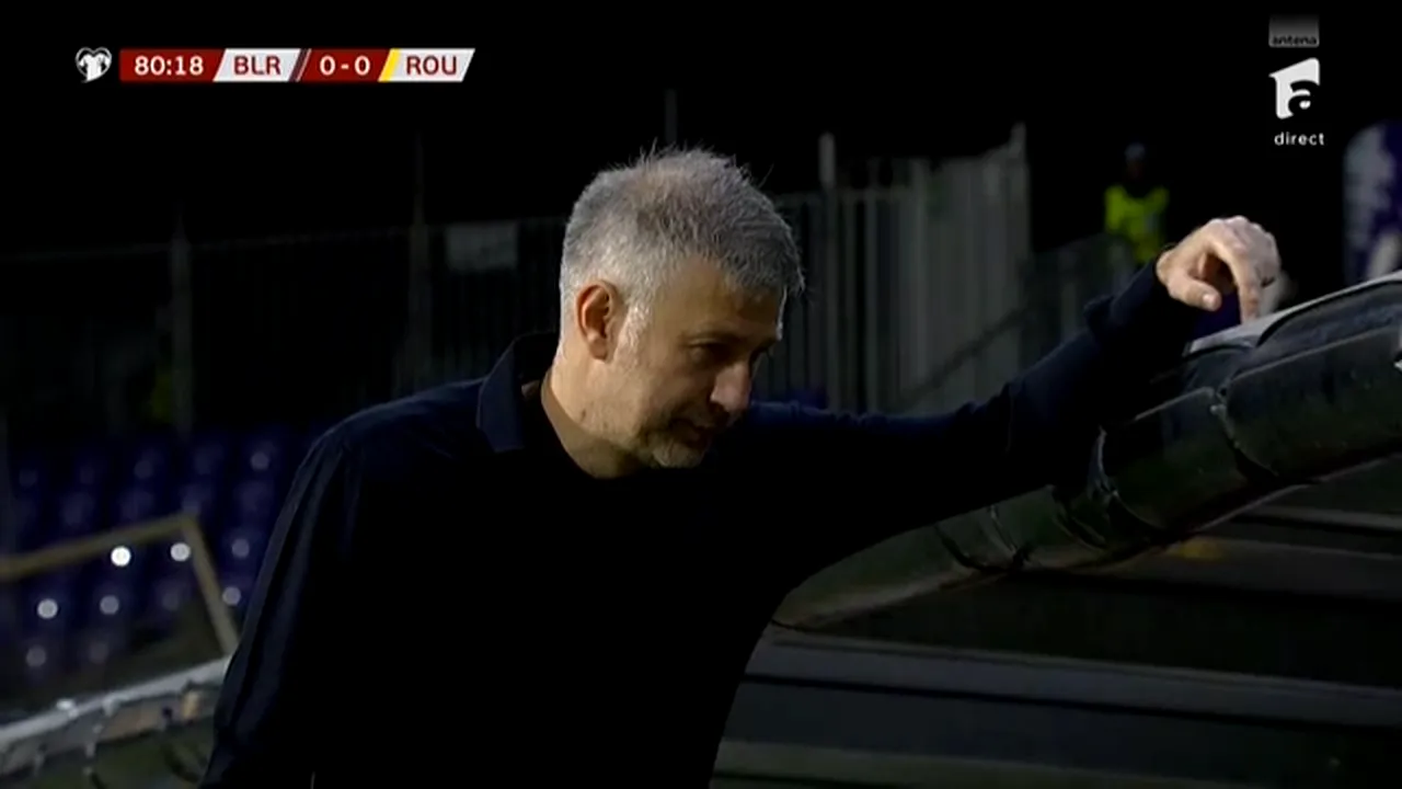 Imagini greu de privit cu Edi Iordănescu, pe finalul meciului cu Belarus! Prestația lamentabilă a tricolorilor l-a făcut să cedeze pe bancă | FOTO