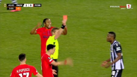 Cea mai controversată fază a meciului PAOK - FCSB: Taison a fost eliminat, după un scandal cu Ngezana şi arbitrul partidei!