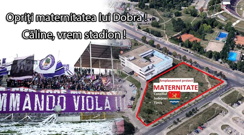 Nervi pentru un nou stadion la Timișoara!** Anunț de protest ciudat, împotriva construirii unei noi maternități. Vizat e și președintele Consiliului Județean
